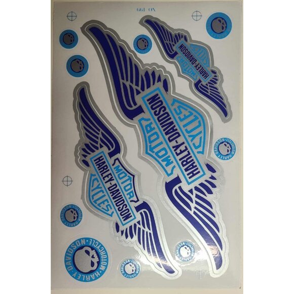 Harley Davidson Weather Resistant Vinyl Sticker Decal Blue and Silver Wings 1x - Picture 3 of 3